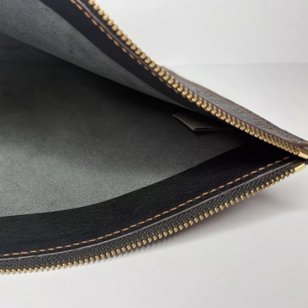 New Boldrini Italian brown zipper leather pouch 9”x12” document holder iPad case - Picture 5 of 7